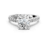 White gold Radiant Cut Pavé Band Solitaire Ring with Four-Prong Setting_252