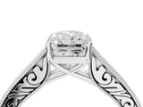 White gold Radiant Cut Pave Band Milgrain Solitaire Ring_10