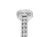 White gold Radiant Cut Pave Band Milgrain Solitaire Ring_11