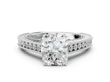 White gold Radiant Cut Pave Band Milgrain Solitaire Ring_6