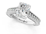 White gold Radiant Cut Pave Band Milgrain Solitaire Ring_7