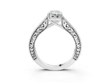 White gold Radiant Cut Pave Band Milgrain Solitaire Ring_9