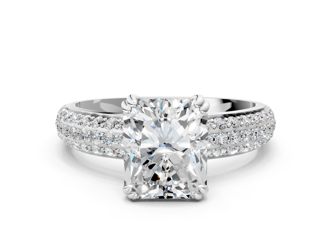 White gold Radiant Cut Pave Diamond Engagement Ring with Channel Set Band and Four-Prong Setting_26