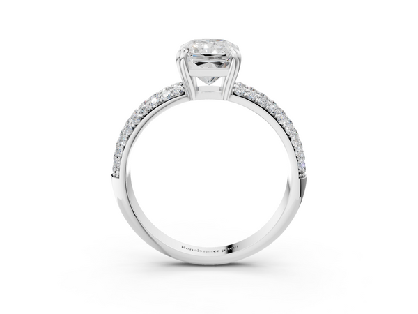 White gold Radiant Cut Pave Diamond Engagement Ring with Channel Set Band and Four-Prong Setting
