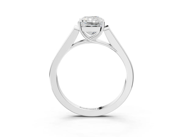 White gold Radiant Cut Solitaire Cathedral Diamond Engagement Ring with Channel-Set Band and Four-Prong Setting