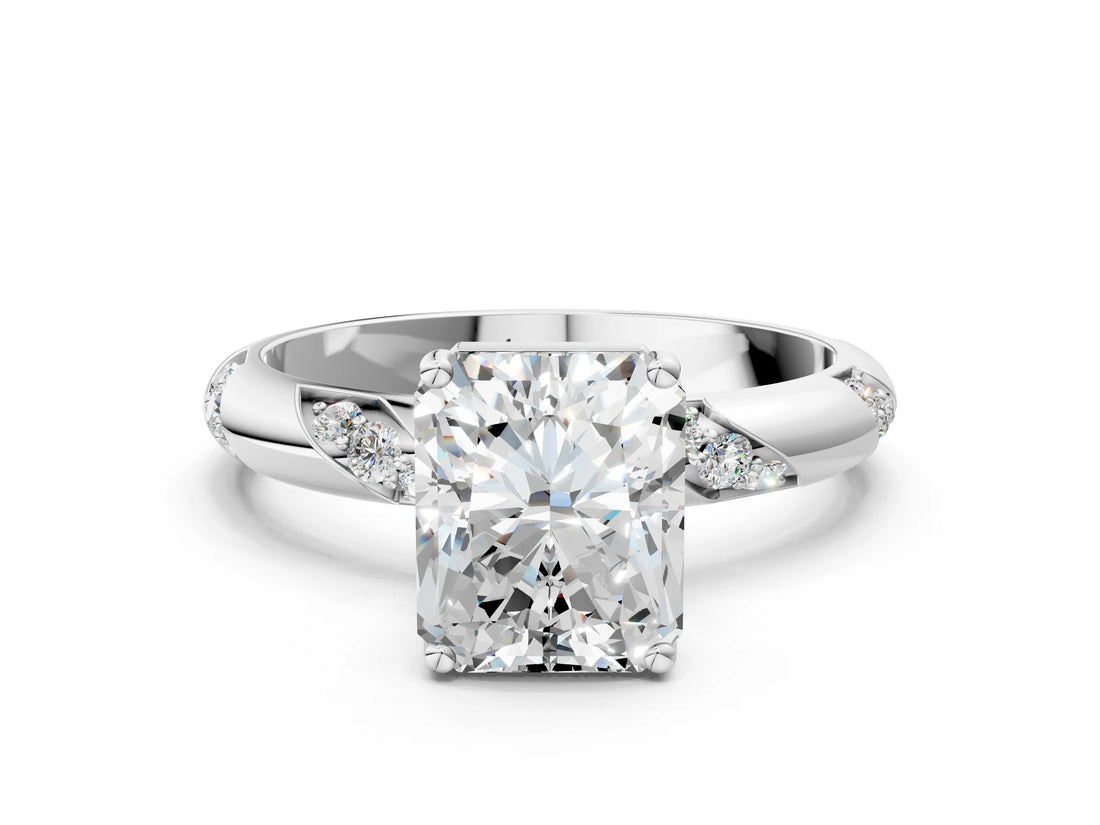 White gold Radiant Cut Solitaire Diamond Engagement Ring with Twisted Pave Band and Four-Prong Setting_7