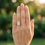White gold Radiant Cut Solitaire Diamond with Side Stones on Criss-Cross Band and Four-Prong Setting_13