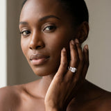White gold Radiant Cut Solitaire Diamond with Side Stones on Criss-Cross Band and Four-Prong Setting_14