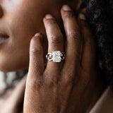 White gold Radiant Cut Solitaire Diamond with Side Stones on Criss-Cross Band and Four-Prong Setting_15
