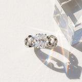 White gold Radiant Cut Solitaire Diamond with Side Stones on Criss-Cross Band and Four-Prong Setting_16