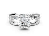 White gold Radiant Cut Solitaire Diamond with Side Stones on Criss-Cross Band and Four-Prong Setting_36