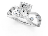 White gold Radiant Cut Solitaire Diamond with Side Stones on Criss-Cross Band and Four-Prong Setting_37