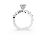 White gold Radiant Cut Solitaire Diamond with Side Stones on Criss-Cross Band and Four-Prong Setting_39