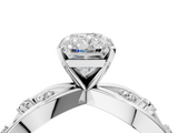 White gold Radiant Cut Solitaire Diamond with Side Stones on Criss-Cross Band and Four-Prong Setting_40