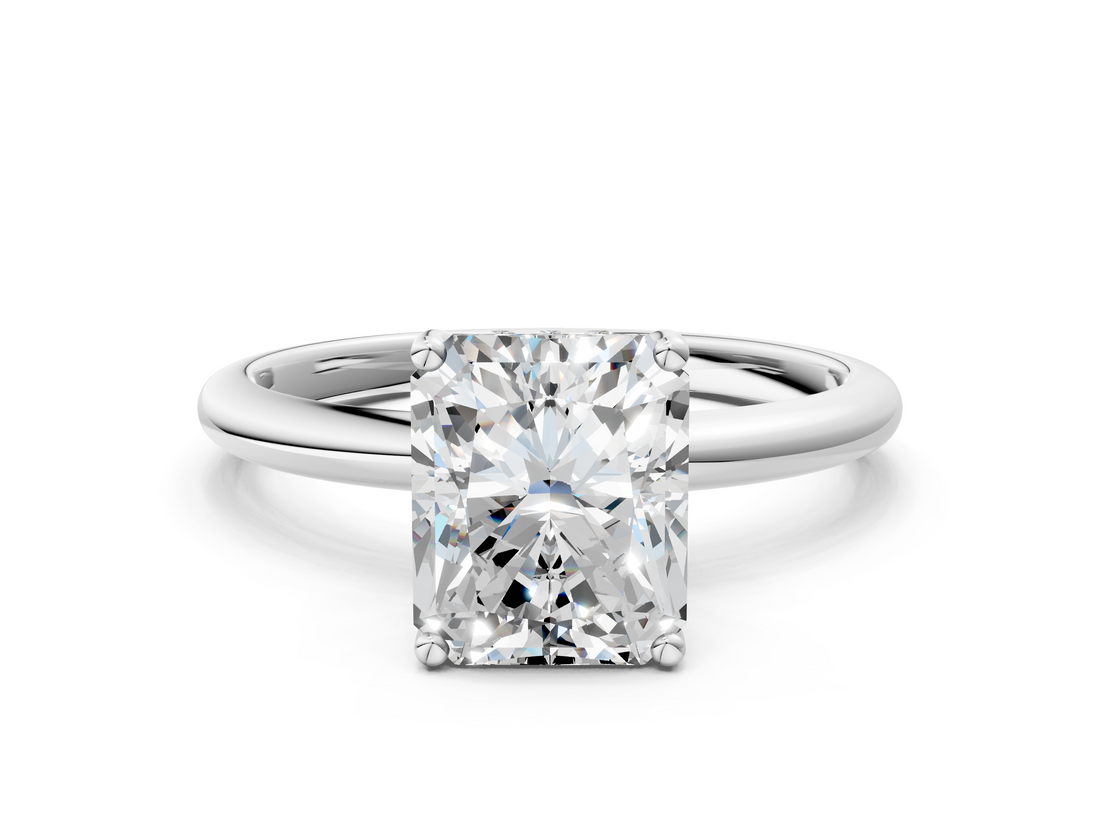 White gold Radiant Cut Solitaire Engagement Ring with Four-Prong Setting and Classic Band_53