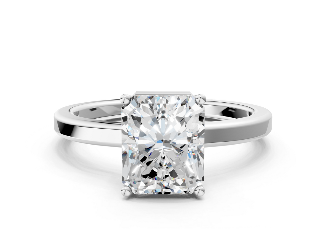 White gold Radiant Cut Solitaire Engagement Ring with Four-Prong Setting on a Classic Band_53