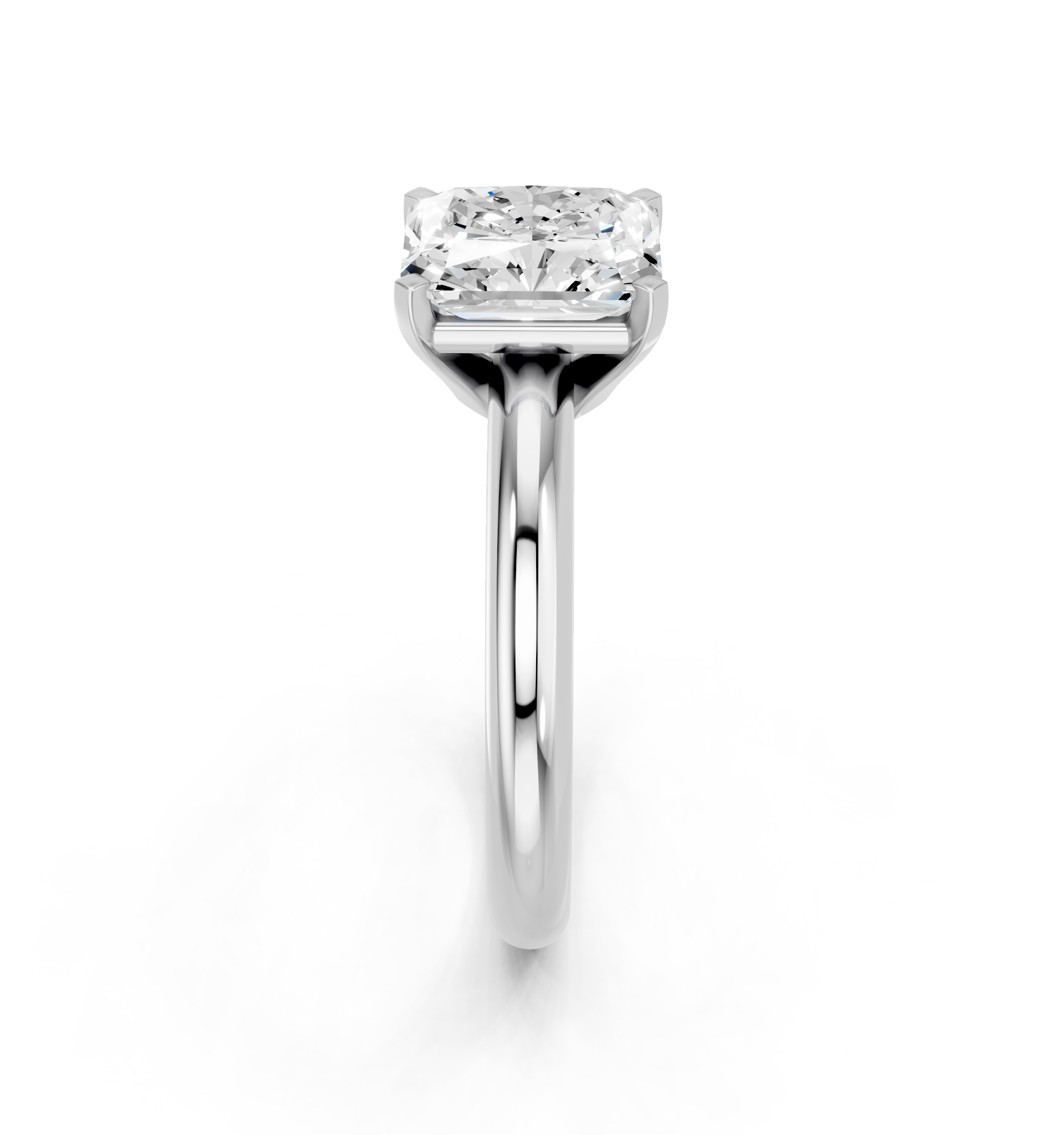 White gold Radiant Cut Solitaire Engagement Ring with Round Band and Four-Prong Setting_340