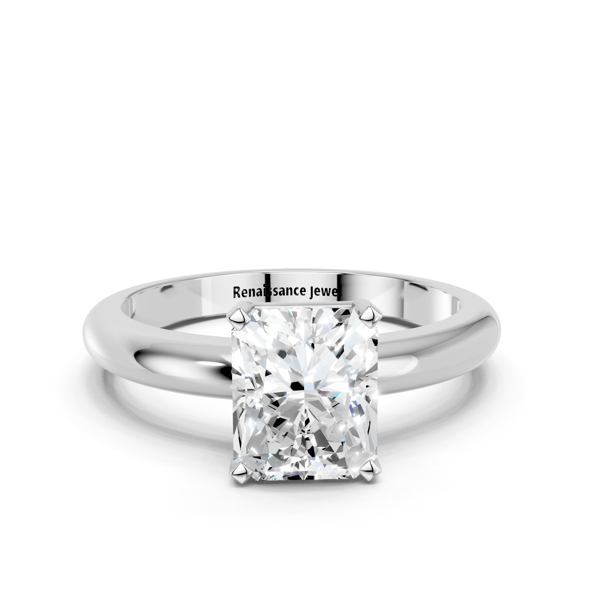 White gold Radiant Cut Solitaire Engagement Ring with Round Band and Four-Prong Setting_347