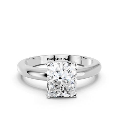 White gold Radiant Cut Solitaire Engagement Ring with Round Band and Four-Prong Setting_347