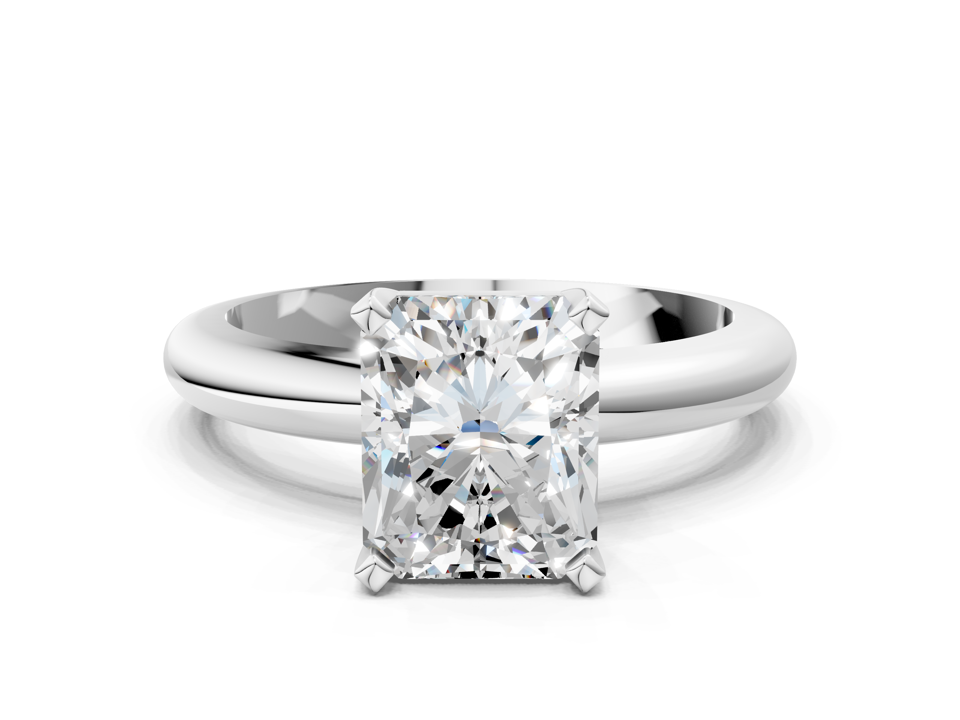 White gold Radiant Cut Solitaire Engagement Ring with Round Band and Four-Prong Setting_388