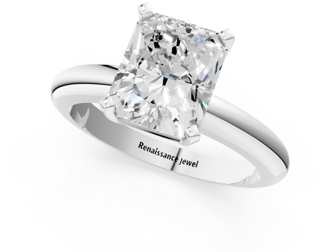 White gold Radiant Cut Solitaire Engagement Ring with Round Band and Four-Prong Setting_389