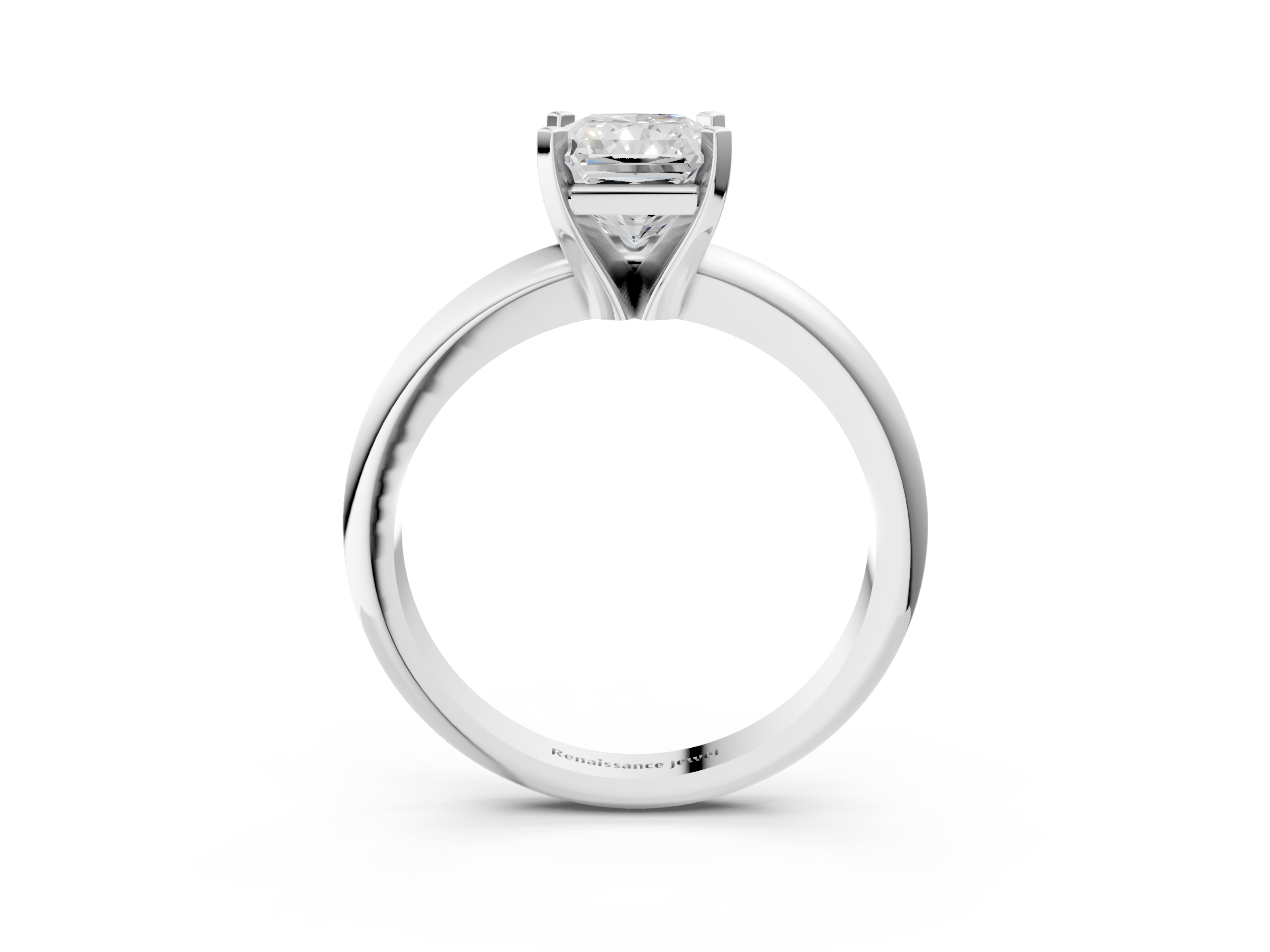White gold Radiant Cut Solitaire Engagement Ring with Round Band and Four-Prong Setting_391
