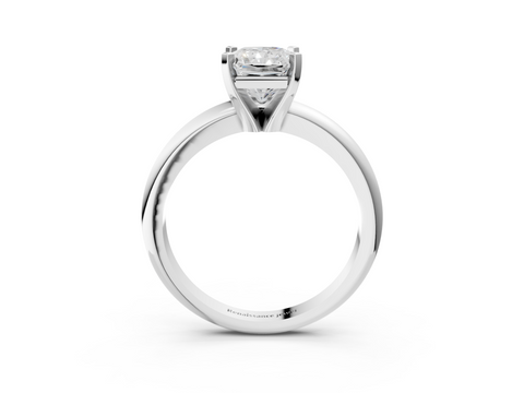 White gold Radiant Cut Solitaire Engagement Ring with Round Band and Four-Prong Setting_391