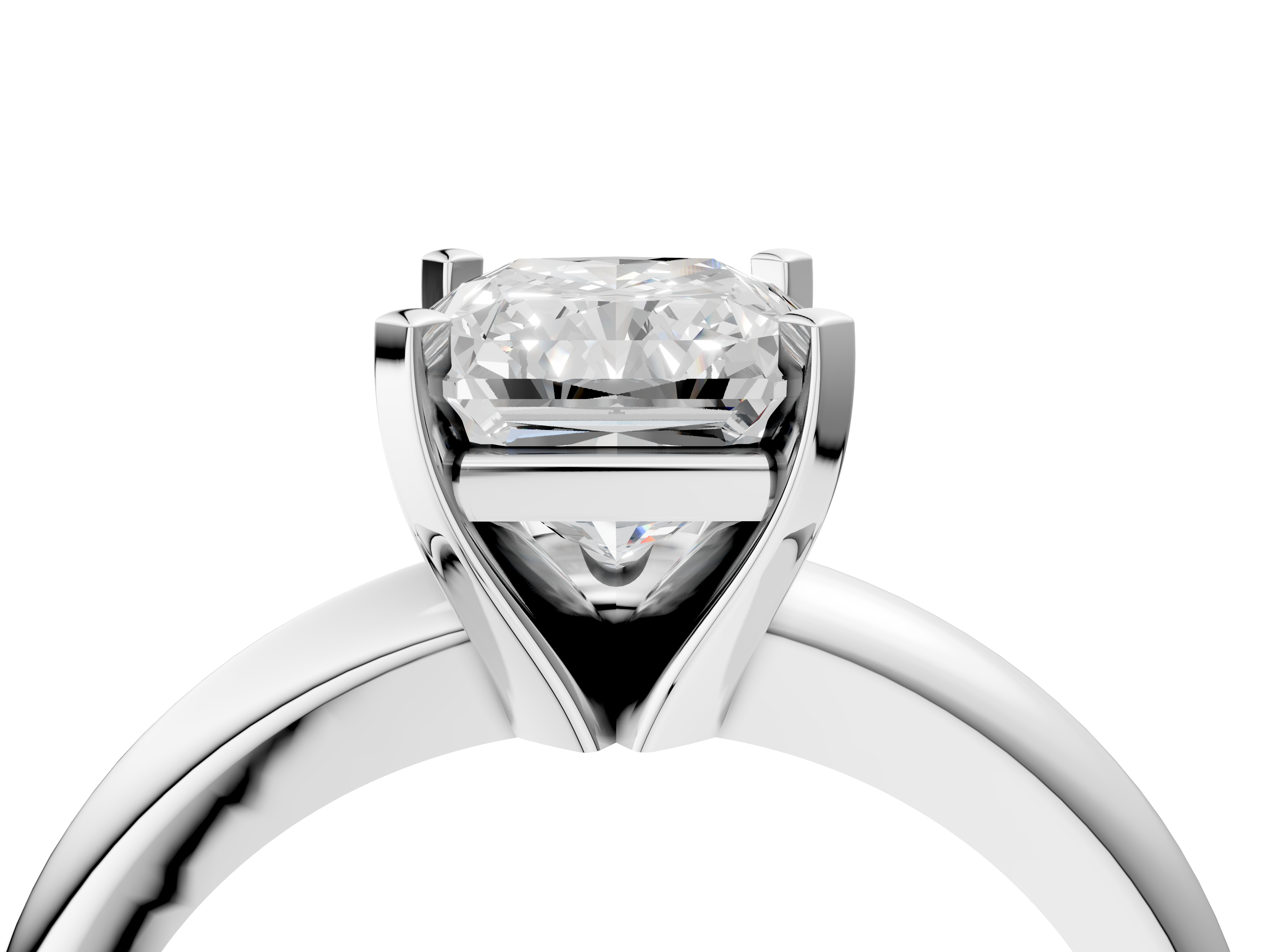White gold Radiant Cut Solitaire Engagement Ring with Round Band and Four-Prong Setting_392
