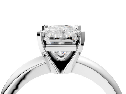 White gold Radiant Cut Solitaire Engagement Ring with Round Band and Four-Prong Setting_392