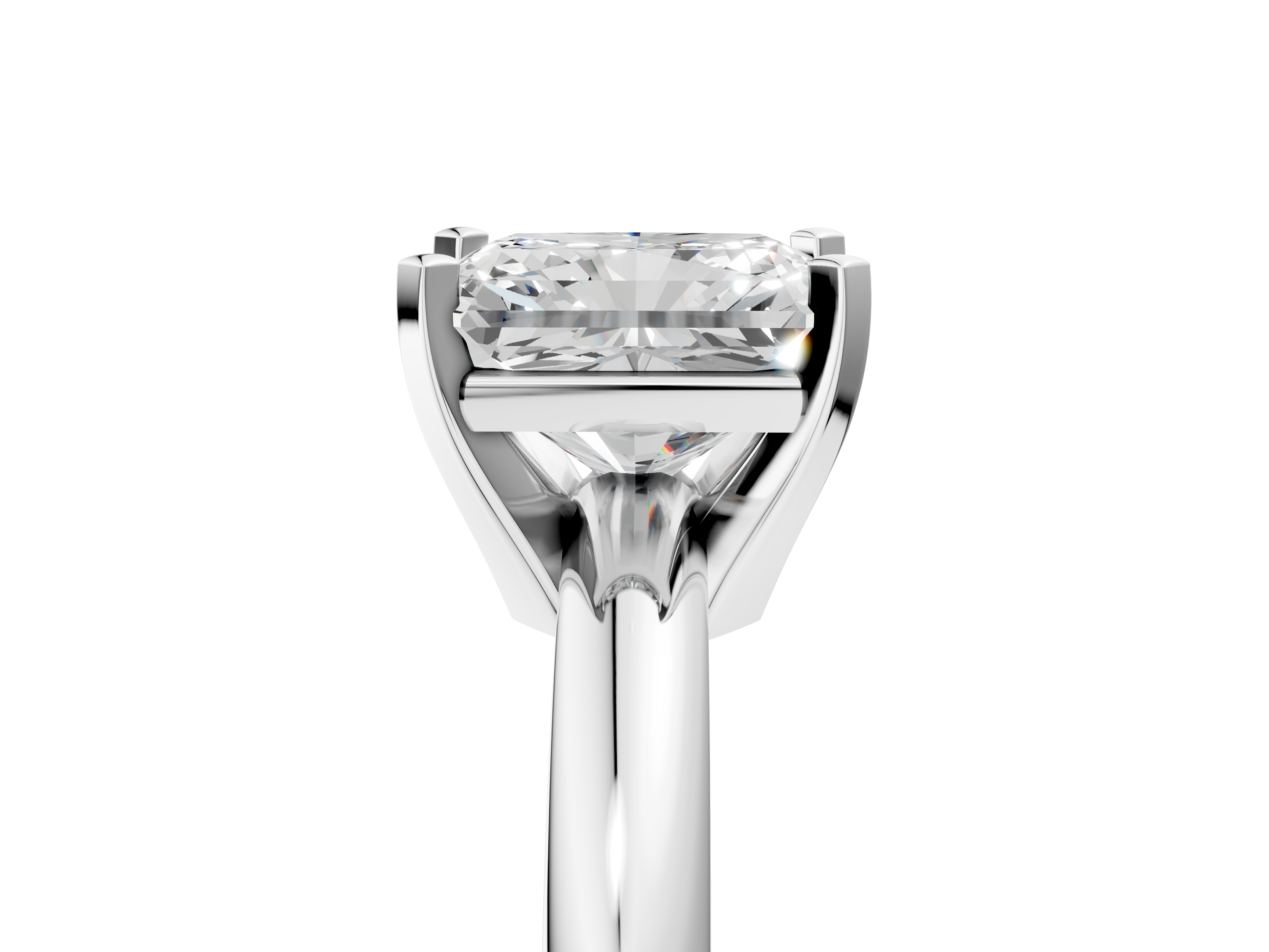White gold Radiant Cut Solitaire Engagement Ring with Round Band and Four-Prong Setting_393