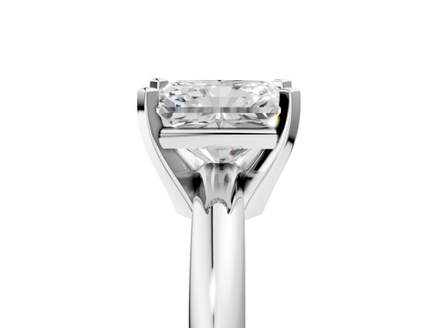 White gold Radiant Cut Solitaire Engagement Ring with Round Band and Four-Prong Setting_393