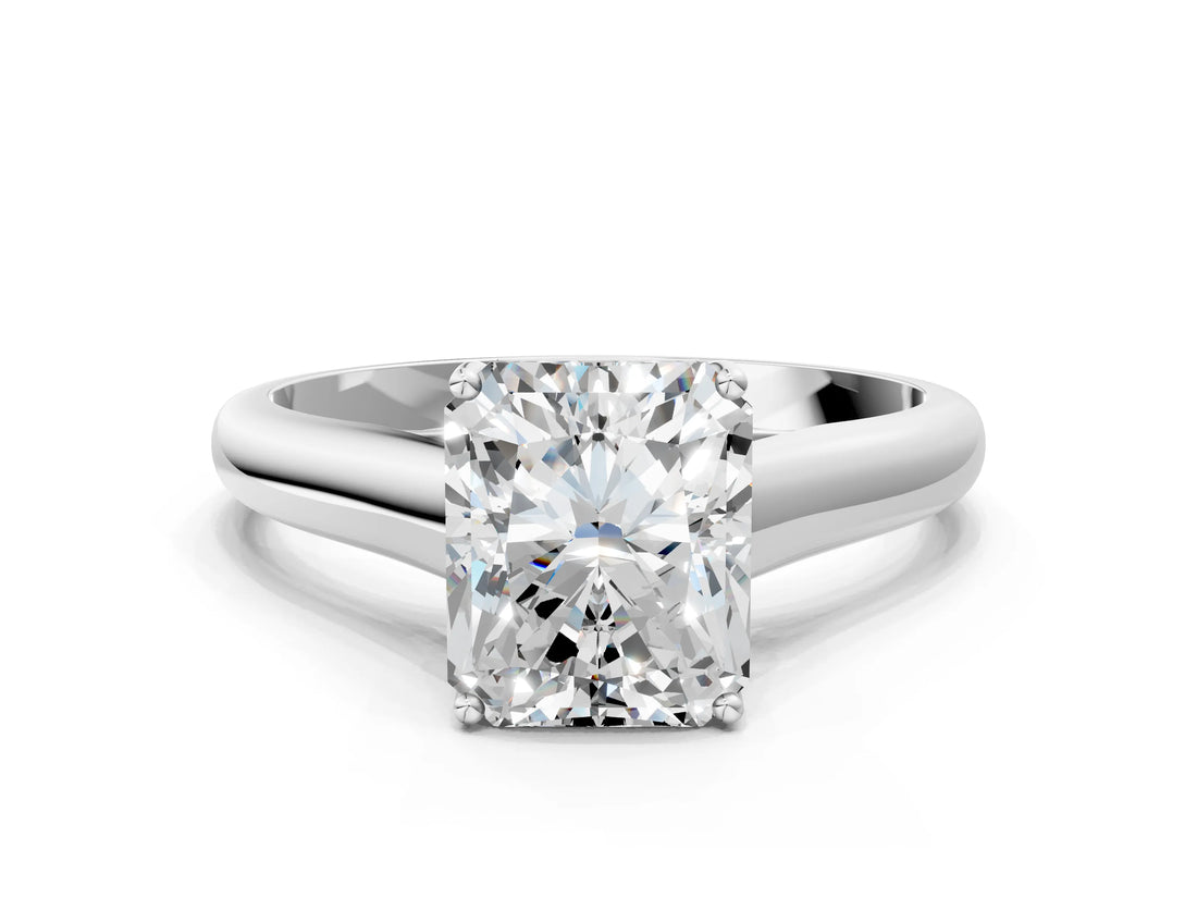 White gold Radiant Cut Solitaire Engagement Ring with Tapered Band and Four-Prong Setting_3