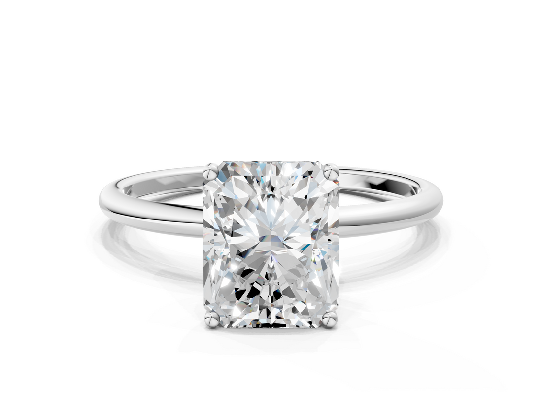White gold Radiant Cut Solitaire Engagement Ring with Thin Band and Four-Prong Setting_3