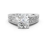 White gold Radiant Cut Solitaire Engraved Band with Four-Prong Setting_58