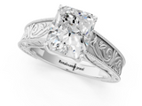 White gold Radiant Cut Solitaire Engraved Band with Four-Prong Setting_59
