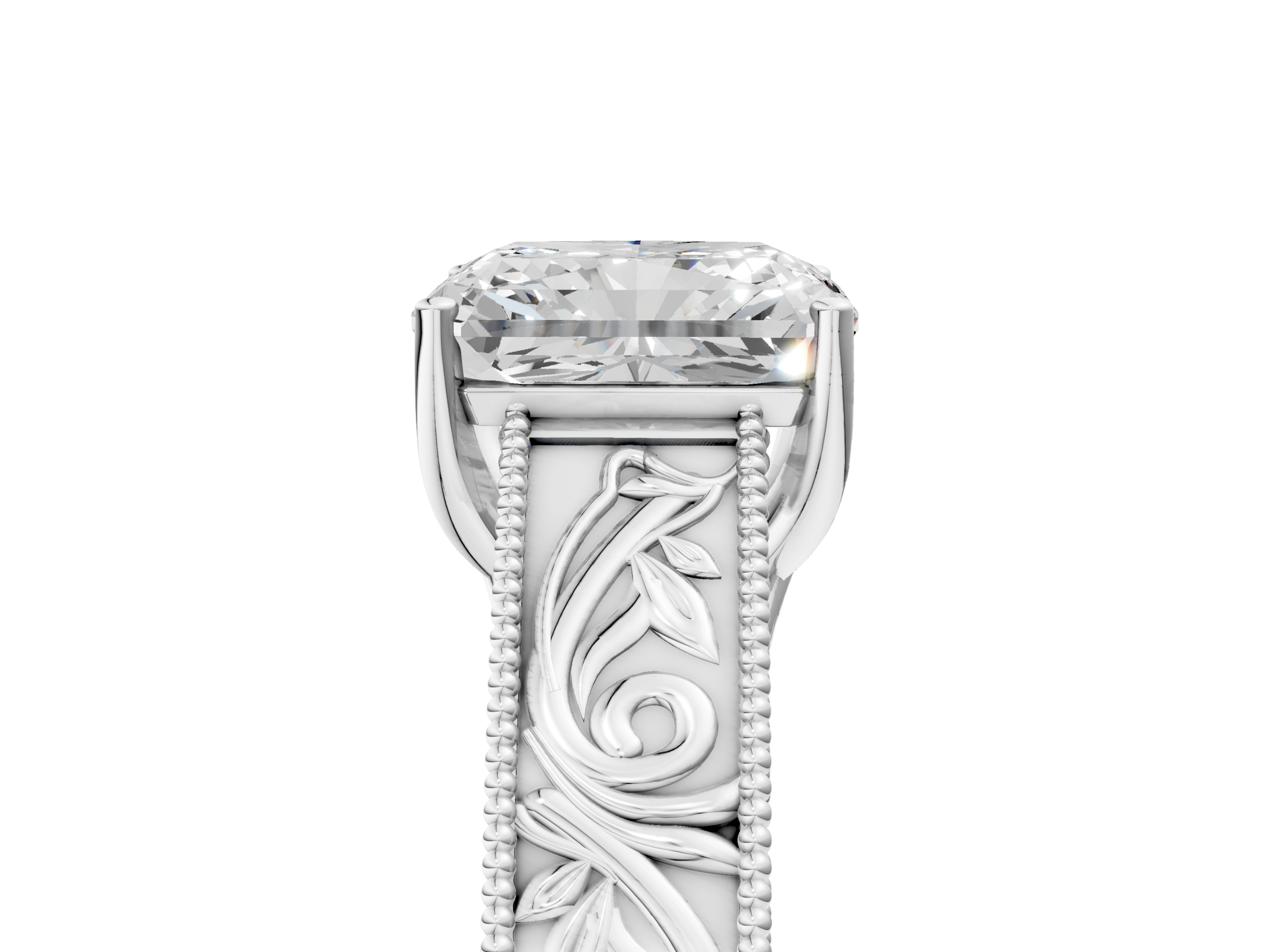 Sterling Silver Radiant Cut Engraved Solitaire Ring Setting