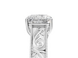 White gold Radiant Cut Solitaire Engraved Band with Four-Prong Setting_67