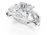 White gold Radiant Cut Solitaire Leaf-Inspired Engagement Ring with Prong Setting_8