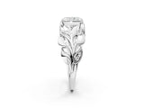 White gold Radiant Cut Solitaire Leaf-Inspired Engagement Ring with Prong Setting_9