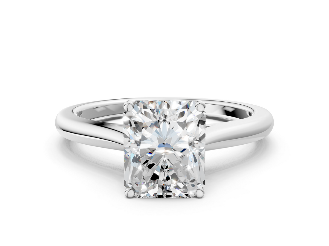 White gold Radiant Cut Solitaire Ring with Cathedral Band and Four-Prong Setting_111