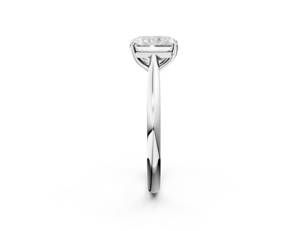 White gold Radiant Cut Solitaire Ring with Cathedral Band and Four-Prong Setting