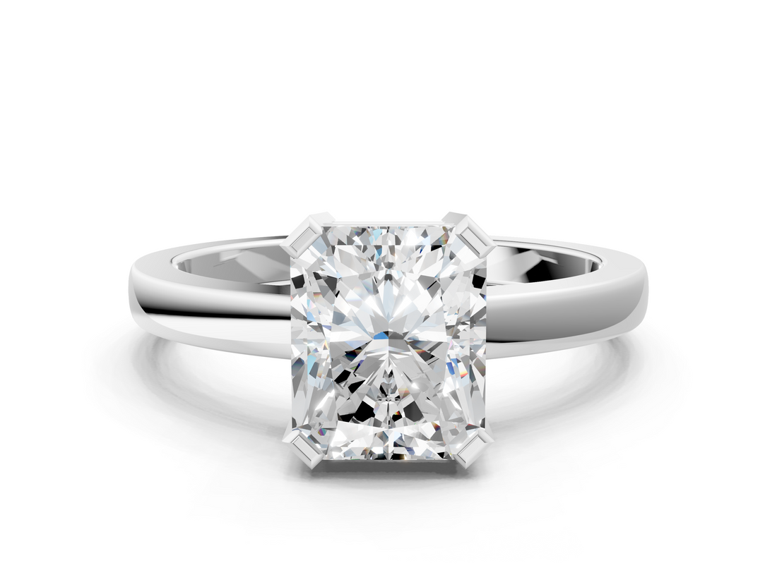 White gold Radiant Cut Solitaire Ring with Four-Prong Setting and Classic Band_69