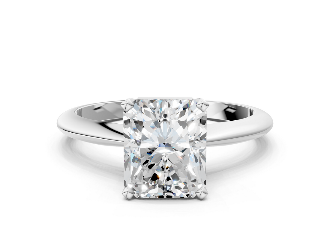 White gold Radiant Cut Solitaire Ring with Four-Prong Setting on a Classic Band_75