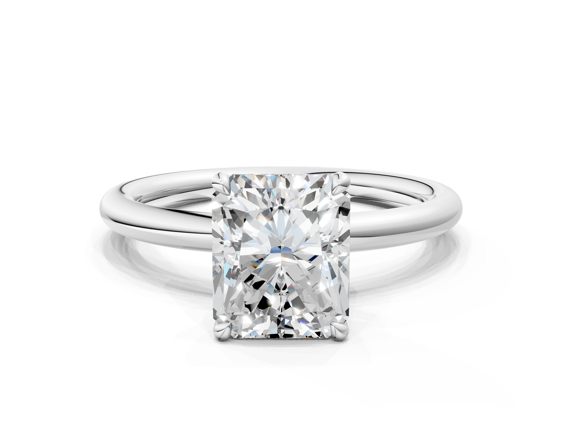 White gold Radiant Cut Solitaire Ring with Thin Band and Four-Prong Setting_49