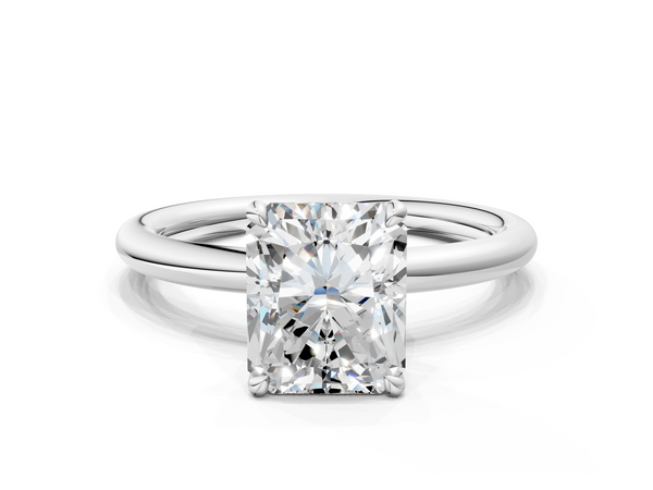 White gold Radiant Cut Diamond Solitaire Ring with Thin Band and Four-Prong Setting