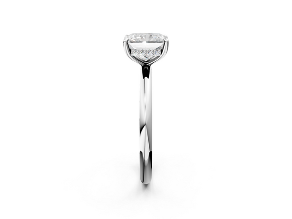 White gold Radiant Cut Diamond Solitaire Ring with Thin Band and Four-Prong Setting