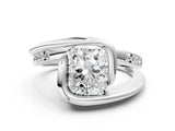 White gold Radiant Cut Solitaire Tension-Set Diamond Split Shank Ring_431