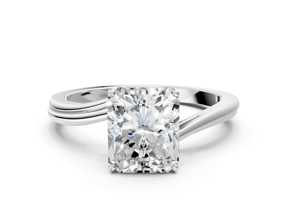 White gold Radiant Cut Solitaire Twist Band Ring with Four-Prong Setting_114