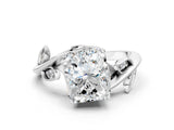 White gold Radiant Cut Solitaire Twist Engagement Ring with Leaf Accents and Prong Setting_19