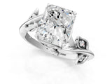 White gold Radiant Cut Solitaire Twist Engagement Ring with Leaf Accents and Prong Setting_20